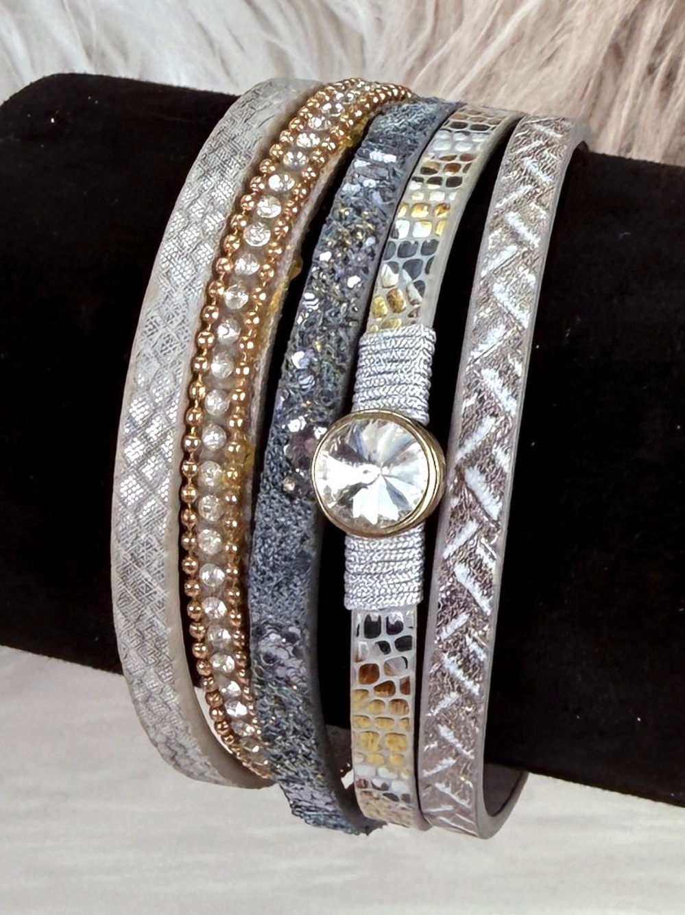 Silver Gold Tone Multi Strand Wrap Bracelet Magnetic Clasp